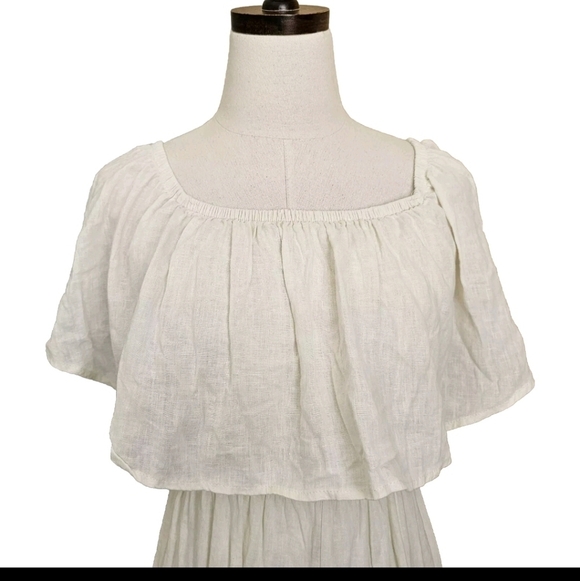 Audrey 3+1 Linen Blend Boho Wide Leg Off Shoulder Ruffle Ivory White Jumpsuit, S - Picture 5 of 15